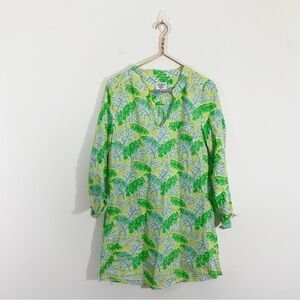 Hiho Designed in Tortola BVI Green‎ Linen Tunic Blouse Top